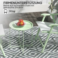 Outsunny Tuintafel, Ronde Buiten Zijtafel van Staal met Afneembaar Dienblad, Opvouwbaar Ontwerp, Terrastafel, Groen(m-5)
