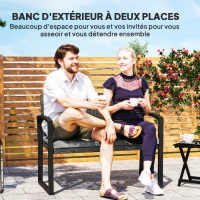 Outsunny Banc de jardin 2 places, banc d'extérieur en résine tressée PE avec coussin, acier galvanisé, 103x58x78cm, gris et noir(m-4)