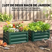 Outsunny Lot de 2 jardinières surélevées, carre potager de jardin pour légumes, fleurs, acier galvanisé 60 x 60 x 30,5 cm, vert(m-4)
