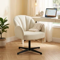 HOMCOM Fauteuil salon pivotant fauteuil d'appoint rembourré en velours dossier en forme de coquille coussin à ressorts beige(m-10)