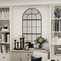 HOMCOM Oglindă de Perete cu Arcadă Stil Fereastră pentru Dormitor și Hol, 76x43 cm, Negru(m-9)