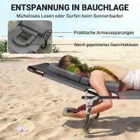 Outsunny Sonnenliege mit Gesichtsloch & Kissen, klappbar, wasserabweisender Bezug, Metallrahmen, Dunkelgrau(m-4)