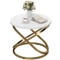 HOMCOM Table basse ronde style industriel en métal Doré et Plateau Effet Marbre - dim. Ø 60 x 46H cm