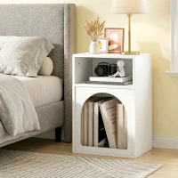 HOMCOM Bedside Table with 2 Open Compartments - White(m-7)