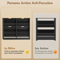 HOMCOM Meuble à chaussures 16 paires, armoire à chaussures avec 4 tiroirs rabattables étagères réglables, noir et bois naturel(m-7)