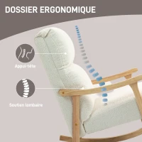 HOMCOM Fauteuil à bascule, rocking chair en velours teddy avec assise rembourré, dossier ergonomique, 65 x 90 x 98 cm, crème(m-5)