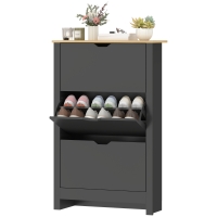 HOMCOM Armoire à Chaussures 3 Portes abattantes 2 Compartiments Panneaux Particules noir chêne