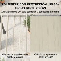 Outsunny Pérgola de Jardín 3x3,8 m con Techo de Lamas Ajustable a 90° Manivela Estructura de Aluminio y Acero UPF50+ Beige(m-4)