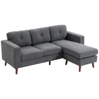 HOMCOM Canapé d'angle 192 cm en L 3 places avec chaise longue réversible, aspect velours côtelé, pour petits espaces, gris foncé(m-6)