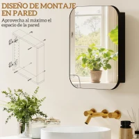 HOMCOM Armario de Baño con Espejo Diseño con Bordes Curvados Estantes Ajustables 40,2x10,2x50,9 cm Negro(m-4)
