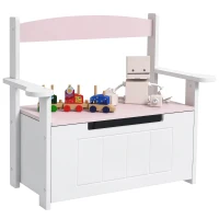 AIYAPLAY Banco Almacenaje para Niños con Respaldo Tapa Amortiguadora Carga 30 kg para Salas de Juego 68,5x34x58 cm Rosa y Blanco(m-10)