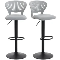 HOMCOM Juego de 2 Taburetes de Bar Giratorios en 360° Regulables en Altura de 84-105 cm Respaldo Hueco Reposapiés Gris(m-10)