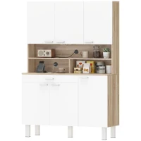 HOMCOM Alacena de Cocina Alta con 6 Puertas y Gran Cajón Estantes Encimera Amplia para Microondas 120x40x175 cm Blanco(m-11)