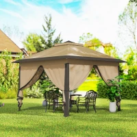 Outsunny Carpa Plegable 3,3x3,3 m con Altura Ajustable Doble Techo 4 Mosquiteras Extraíbles y Bolsa de Transporte Anti-UV Beige(m-8)