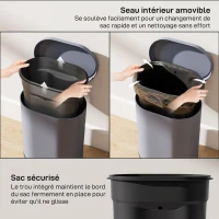HOMCOM Poubelle cuisine 6L, poubelle à pédale en métal avec seau intérieur, couvercle à fermeture douce, 24,5x21,5x29,5cm, gris(m-5)