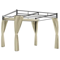 Outsunny Pergola de Jardin Tonnelle de Jardin Extérieur Toit Rétractable 4 Rideaux Protection UV30+3x3m Beige(m-11)