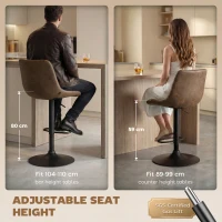 HOMCOM Breakfast Bar Stools Set of 2, 59-80cm Sitting Hight Leather Upholstered Bar Chairs - Brown(m-4)