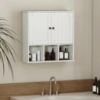 HOMCOM Armadio da Parete per Bagno, Mobile Contenitore con 2 Ante, Ripiano Regolabile e Scomparti Aperti, Bianco(m-6)