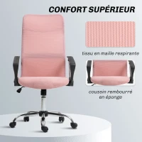 HOMCOM Fauteuil de bureau manager dossier ergonomique hauteur assise réglable pivotant tissu maille 63x65x119109-119cm rose(m-7)
