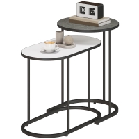 HOMCOM Lot de 2 tables basses gigognes, tables d'appoint empilable style contemporain, cadre en métal gris et blanc