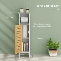 HOMCOM Mobile da Bagno con Porta Rotolo di Carta Igienica, Armadietto Alto e Sottile con Mensola Regolabile, Bianco(m-4)