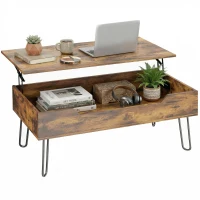 HOMCOM Mesa de Centro con Tapa Elevable Compartimento Oculto Patas de Acero 95x50x40 cm Marrón Rústico(m-10)