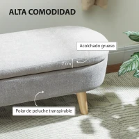 HOMCOM Puff Almacenaje Tapizado en Terciopelo de Teddy con Patas de Madera y Asiento Acolchado Gris Claro(m-5)
