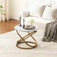 HOMCOM Table basse ronde style industriel en métal Doré et Plateau Effet Marbre - dim. Ø 60 x 46H cm(m-10)