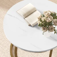 HOMCOM Table basse ronde style industriel en métal Doré et Plateau Effet Marbre - dim. Ø 60 x 46H cm(m-9)