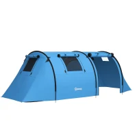 Outsunny Tenda de Campismo para 3 Pessoas com Janelas Gancho Saco de Transporte Impermeável 3000 mm 470x220x150 cm Azul Claro(m-1)