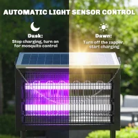 Outsunny Solar Bug Zapper Outdoor, 3500 V Electric Mosquito Fly Zapper with 4.3 m Cord, Dusk-to-Dawn Control, Black(m-5)