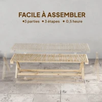Outsunny Banc de Jardin en Bois massif, Banquette de Jardin avec Assise à Lattes Effet Bois, 140 x 40 x 43 cm, Bois Naturel(m-7)