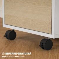 HOMCOM Dulap de Birou cu 3 Sertare, 4 Roți, Comodă de Birou cu Sistem de Blocare și 2 Chei, Alb și Stejar(m-5)