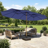 Outsunny Sombrilla Doble de Jardín 4,7x2,8 m con Base Incluida Manivela Sacos de Arena Protección UV Impermeable Azul Oscuro(m-17)