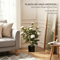 HOMCOM Planta Artificial de Camélia 65 cm com Flores de Seda Realistas 116 Folhas e Efeito de Musgo Branco(m-8)