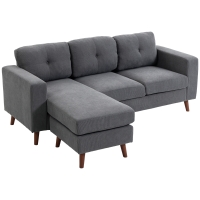 HOMCOM Canapé d'angle 192 cm en L 3 places avec chaise longue réversible, aspect velours côtelé, pour petits espaces, gris foncé