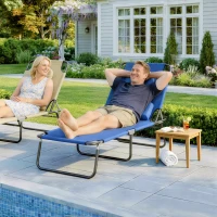 Outsunny Bain de Soleil Pliable transat inclinable 4 Positions Chaise Longue 3 Coussins fournis Bleu(m-10)