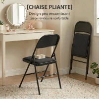 HOMCOM Lot de 2 chaises pliantes chaises de salle à manger portables cadre en acier dim. 45l x 46P x 78H cm noir(m-8)