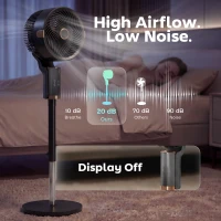 HOMCOM 20 dB Silent Standing Fan for Bedroom, 44" Pedestal Fan with 90° Oscillating, 8 Speeds and LED Light, Black(m-5)