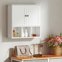 HOMCOM Armadio da Parete per Bagno, Mobile Contenitore con 2 Ante, Ripiano Regolabile e Scomparti Aperti, Bianco(m-5)