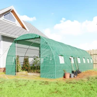 Outsunny Gewächshaus 800x300x200cm Foliengewächshaus Tomatenhaus mit Tür, 12 Fenster, Folientunnel aus verzinktem Stahl, PE, stabiles Treibhaus Pflanztunnel, inkl. Erdanker & Seilen, Grün(m-2)