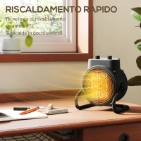 HOMCOM Riscaldatore Elettrico e Regolabile a 3 Modalità, in PP e PA Ignifugo, 21.5x15.8x22 cm, Nero(m-4)