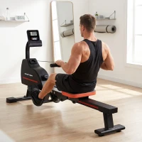 SPORTNOW Magnet-Rudergerät Trainingsgerät mit Bluetooth, Kinomap & Zwift, 16 Widerstandsstufen, 135x42x72cm, Rot(m-6)