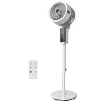 HOMCOM Ventilador de pie silencioso 20 dB para dormitorio, ventilador con oscilación de 90°, 8 velocidades y luz LED, blanco(m-8)