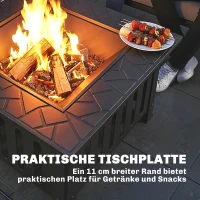Outsunny Feuerschale aus Stahl Feuerstelle mit Funkenschutz Schürhaken für Outdoor BBQ Camping 67x67x47cm Schwarz(m-4)