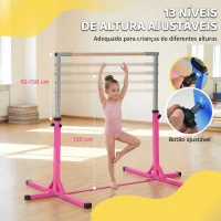HOMCOM Barra de Ginástica para Crianças com Altura Ajustável 92-150 cm Barra Horizontal de Ginástica 197x121x150 cm Rosa(m-4)