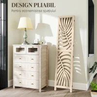 HOMCOM Paravan Interior cu 3 Panouri Pliabil și Separabil din Lemn, Design cu Frunze, 120x170 cm, Culoare Lemn Natural(m-5)