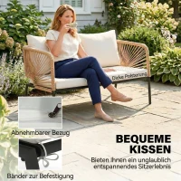 Outsunny Gartenmöbel Set Sitzgruppe für 4 Personen Gartenlounge mit 2er Sofa 2 Sessel Lamell-Tisch Seilflecht waschbar Sitzkissen(m-5)