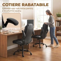 HOMCOM Scaun de Birou Rotativ, Funcție de Balansare, Suporturi Rabatabile pentru Brațe, Spătar Înalt, Înălțime Reglabilă, Negru(m-7)