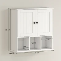 HOMCOM Armadio da Parete per Bagno, Mobile Contenitore con 2 Ante, Ripiano Regolabile e Scomparti Aperti, Bianco(m-3)